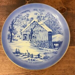 Price Import Japan Currier & Ives The Old Homestead in Winter Blue White Plate